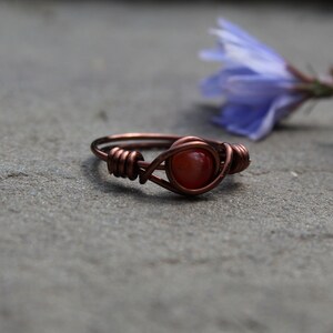 Carnelian Wire Wrapped Ring beautiful, handmade, natural stone ring zdjęcie 7