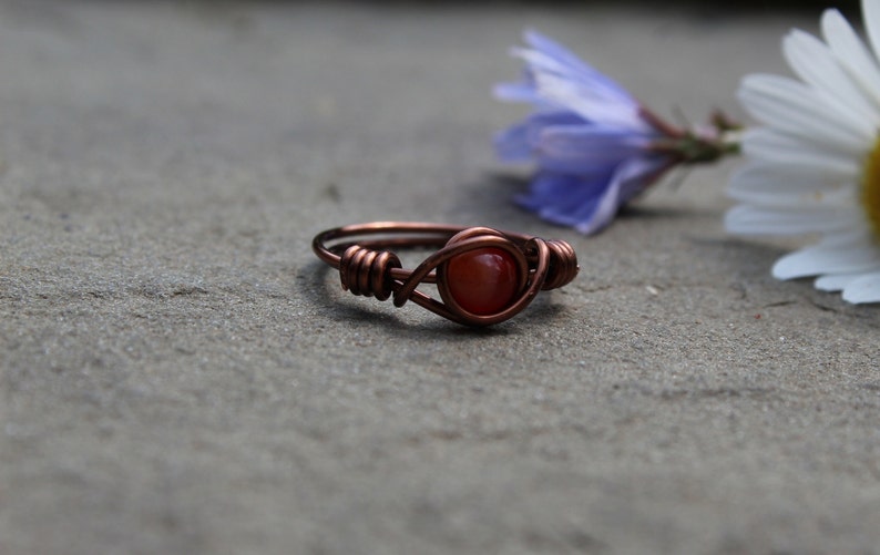 Carnelian Wire Wrapped Ring beautiful, handmade, natural stone ring zdjęcie 7