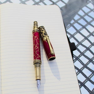 Handmade Maroon & Gold Marble Fountain Pen