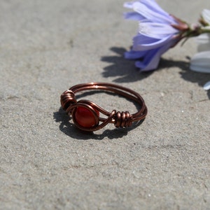 Carnelian Wire Wrapped Ring beautiful, handmade, natural stone ring zdjęcie 4