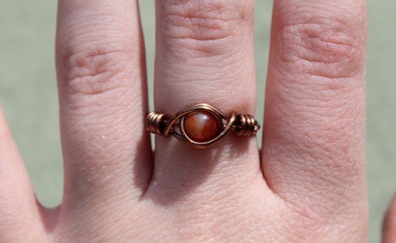 Carnelian Wire Wrapped Ring beautiful, handmade, natural stone ring zdjęcie 5