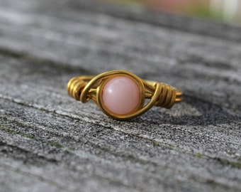 Rose Quartz Wire Wrapped Ring- beautiful, handmade, natural stone ring