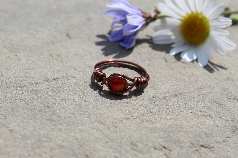 Carnelian Wire Wrapped Ring beautiful, handmade, natural stone ring zdjęcie 1