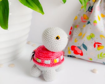 Gehäkelte Amigurumi Schildkröte: Rot & Grau Baumwolle Stofftier