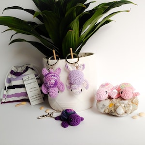 Crochet Turtle Keychain, Handmade Cotton Amigurumi Bag Charm
