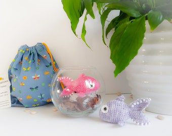 POTPOURRI Heartling GOLDFISH on a Crochet pebble in a glass FISHBOWL