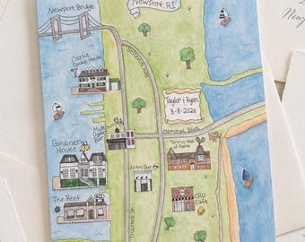 Custom Watercolor Wedding Map – Personalized Venue Illustration, Coastal Wedding Details, Keepsake Art Print
