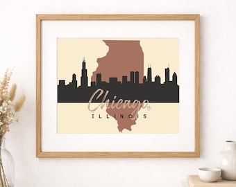 Chicago Skyline Print – Illinois Cityscape Wall Art, Modern Travel Decor