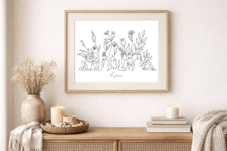 La Femme Line Art Print – Feminine Wall Art, Women Flowers (Digital Copy) image 2