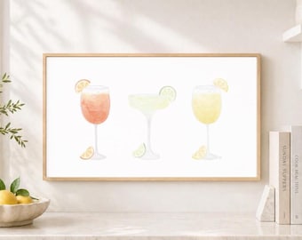Cocktail Trio Print Set, Aperol Margarita Limoncello, Coastal Bar Cart Decor (11x17 or 5x7)