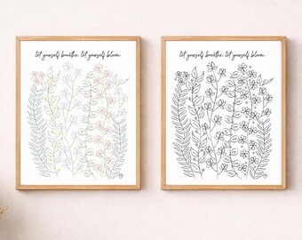 Line Art Flower Print, Mental Health Awareness Wall Art