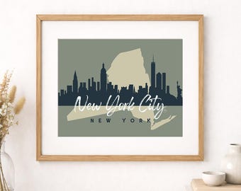 New York City Skyline Print – Modern NYC Wall Art, Cityscape Decor