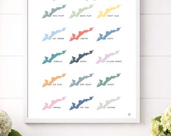 Fishers Island NY Color Palette Print – Coastal Map Wall Art, Island Decor