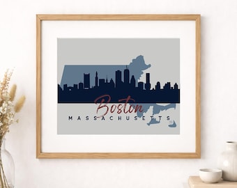 Boston Skyline Print – Massachusetts Cityscape Wall Art, Modern Travel Decor