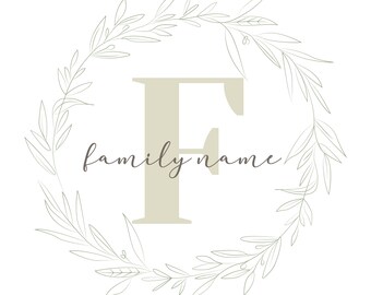 Custom Family Monogram Print – Line Art Wreath, Last Name Established Date (Digital Download)
