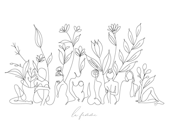 La Femme Line Art Print – Feminine Wall Art, Women Flowers (Digital Copy)