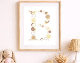 Custom Star Moon Letter Print – Personalized Nursery Wall Art (8x10 Inches)
