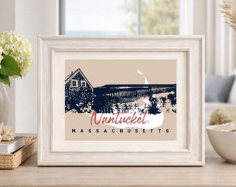 Nantucket Massachusetts Print | Coastal New England Beach House Wall Art