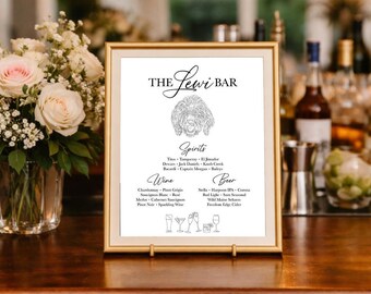 Custom Goldendoodle Wedding Bar Sign – Personalized Signature Drinks Menu (Digital Download)