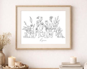 La Femme Line Art Print – Feminine Floral Illustration, Minimalist Woman Wall Art