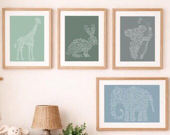 Personalized Leafy Animal Print – Custom Nursery Wall Art, Kids Name Decor