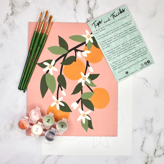 Orange Branch Paint by Number Kit | DIY Botanical Fruit Art