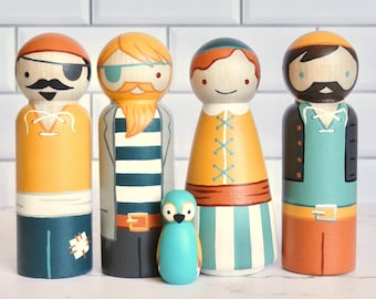 Pirate Peg Doll Set | Handpainted Nautical Toys