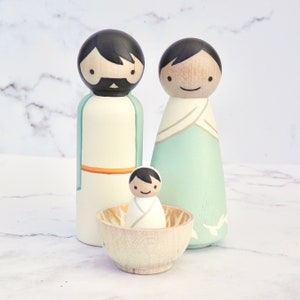 Peg Doll Nativity Trio, 3.5” | Holy Family | Mint or Pink