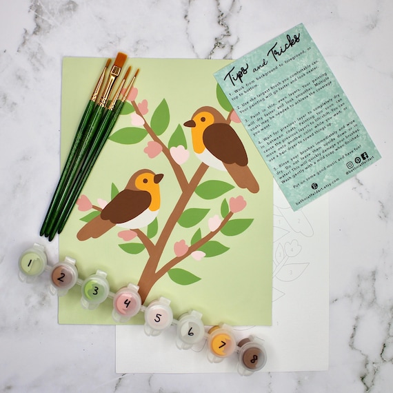 Springtime Robins Paint by Number Kit | DIY Floral Art