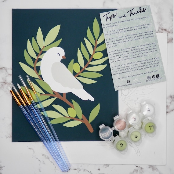 Dove with Olive Branch Paint by Number Kit | DIY Christian Art