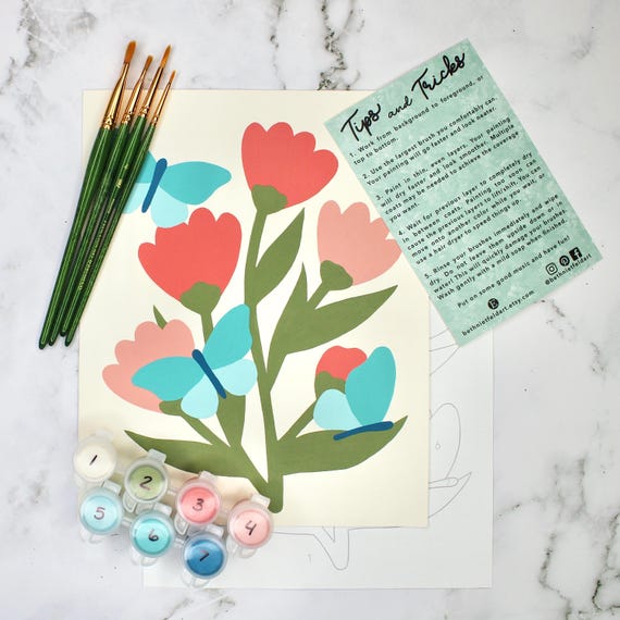 Botanical Butterfly Paint by Number Kit | DIY Floral Art