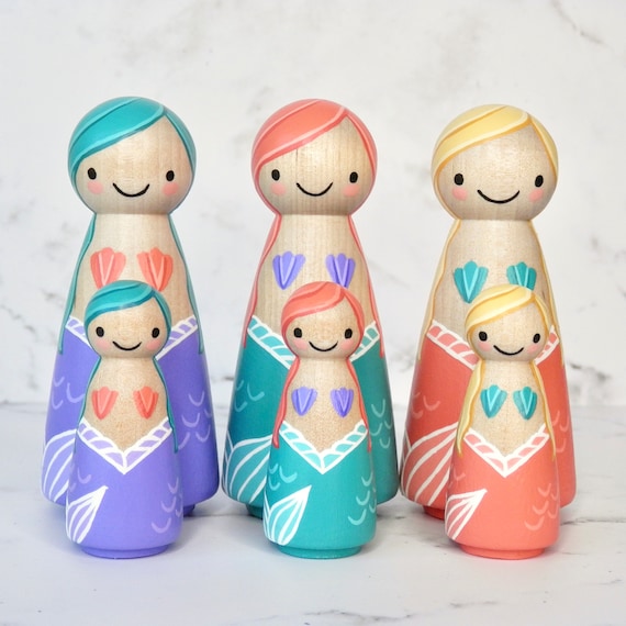 Mermaid Peg Doll | Hand painted Wooden Toy