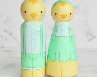 Easter Chicks Peg Doll | Spring Chicken Couple