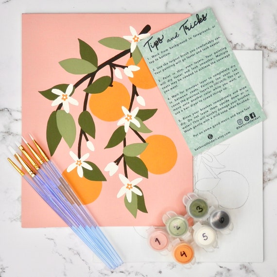 Orange Branch Paint by Number Kit | DIY Botanical Fruit Art