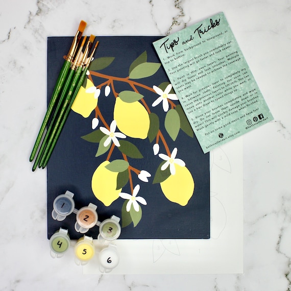 Lemon Branch Paint by Number Kit | DIY Botanical Fruit Art