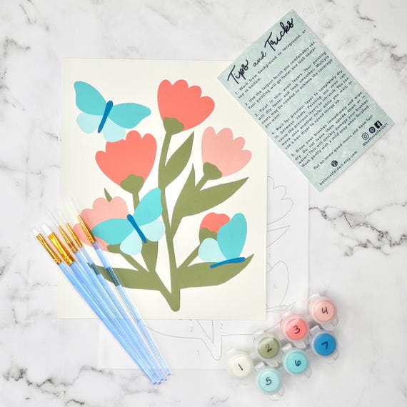 Botanical Butterfly Paint by Number Kit | DIY Floral Art