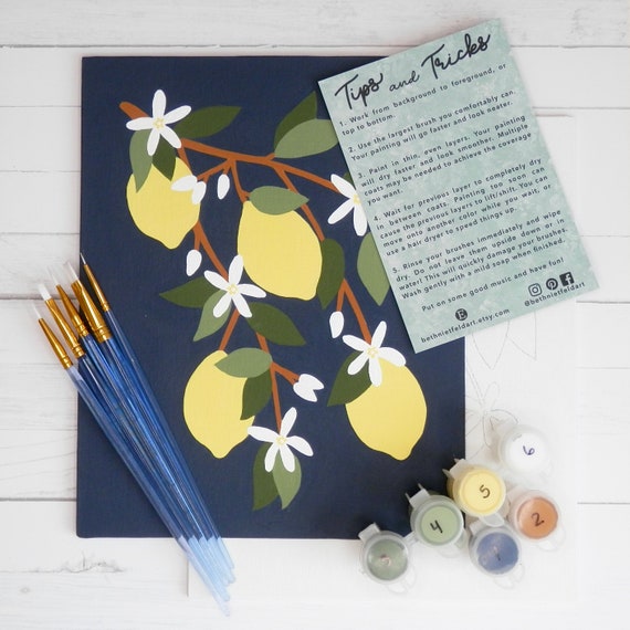 Lemon Branch Paint by Number Kit | DIY Botanical Fruit Art