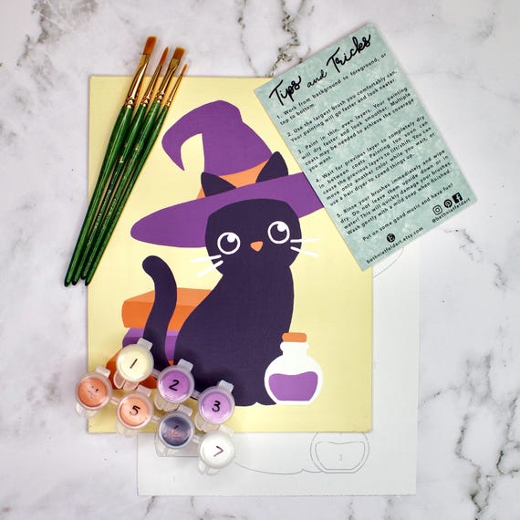 Witch Cat Paint by Number Kit | DIY Halloween Art