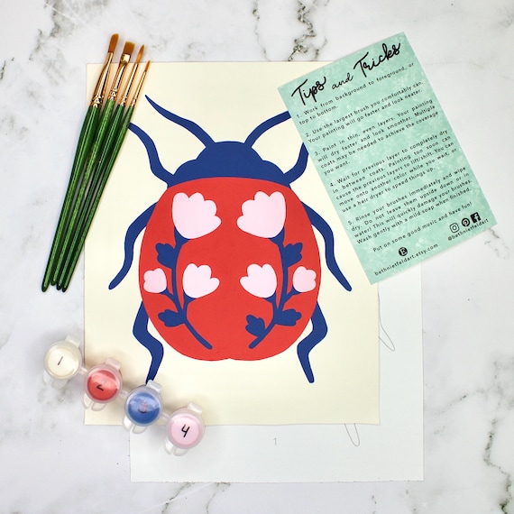 Floral Ladybug Paint by Number Kit | DIY Valentines Day Art