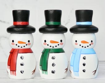 Snowman Peg Doll, 2.5” | Wooden Christmas Ornament