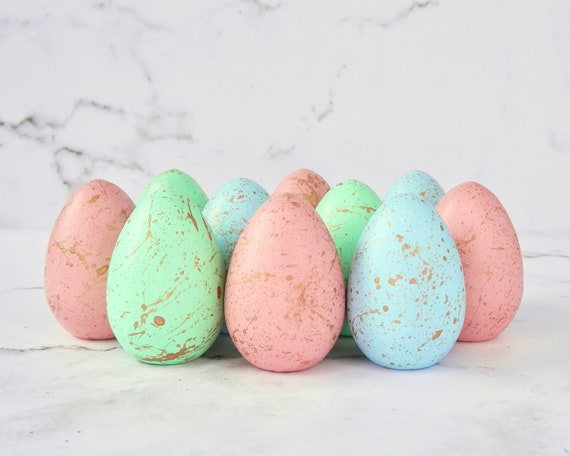 Tiny Gold Speckled Pastel Wooden Easter Eggs | Small Robin Eggs