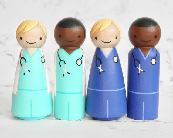 Doctor and Nurse Peg Doll | Handpainted Wooden Occupation Toy