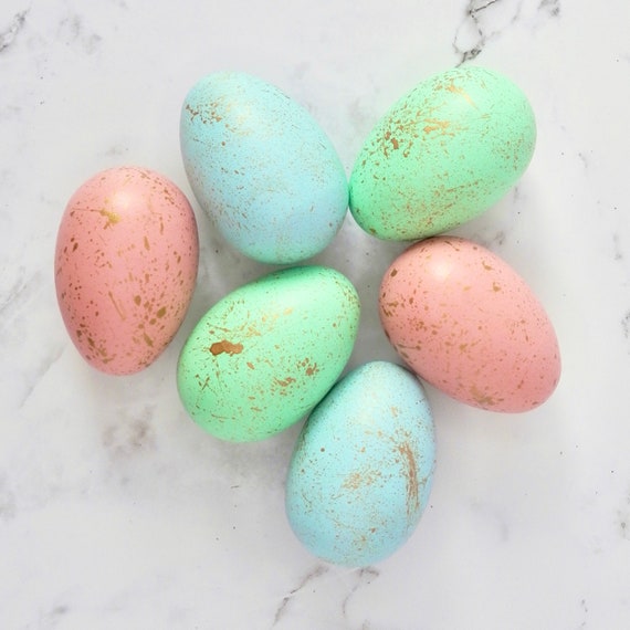 Gold Speckled Pastel Wooden Easter Eggs | Chicken Egg Sized