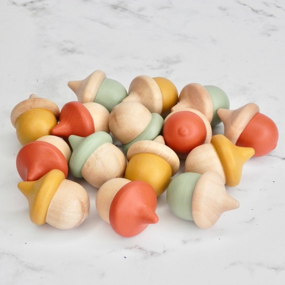 Wooden Acorns set of 10 | Loose Parts | Sensory and Sorting Play