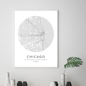 Chicago kaart print ingelijste canvas muurkunst poster kaart Verenigde Staten zwart-wit print kaart VS kaart kunstposter stad straat wegenkaart
