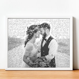 Hochzeit Songtext mit Foto Personalisierter Erste Tanz Lieblingssong Leinwand Druck 1st Jahrestag Benutzerdefiniertes Schild Eingerahmt Vatertagsgeschenk