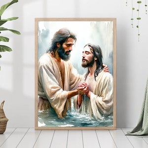 Jesus Christ Baptism Print St. John Baptized Holy Painting Poster God Peace Gift Living Room Home Decor Frame Canvas Christian Wall Decor