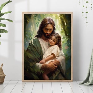 Jesus Christ Girl Child Kid Painting Print Christ's Embrace Wall Art Gift Trendy Living Room Home Decor Frame Canvas Christian Nursery Decor