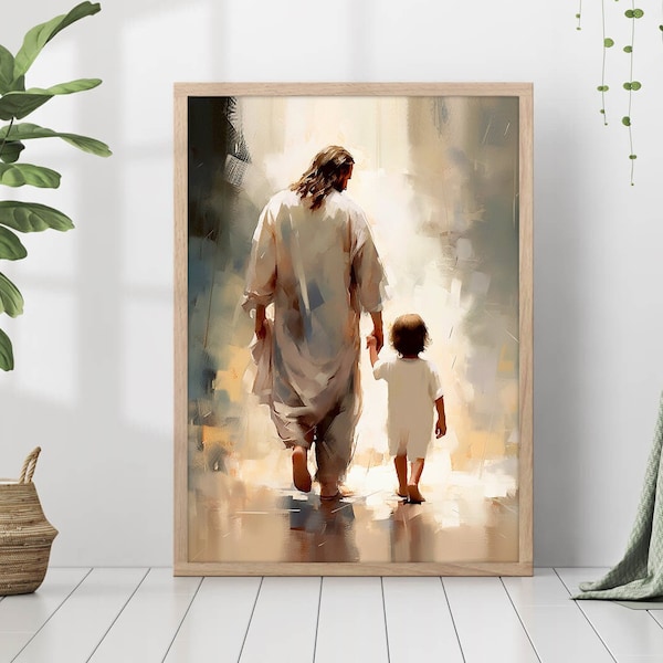 Jesus Christ Boy Child Kid Painting Print Christ's Embrace Wall Art Gift Trendy Living Room Home Decor Framed Canvas Christian Nursery Decor