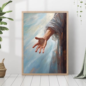 Jesus Christ Reaching Hand Print Holy Painting Poster God Peace Spiritual Gift Living Room Home Decor Frame Canvas Christian Wall Decor